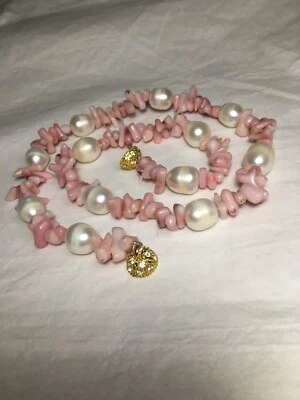 Wunderschöne echte Korallen-Perlenkette Zuchtperlen Zartrose´ + Weiß - Bild 1 von 4