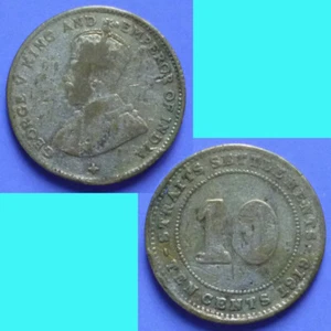 Straits Settlements 10 Cents 1919 km 29a Silver - Picture 1 of 3