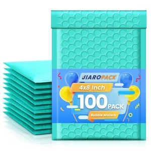 Poly Bubble Mailers 4x8" 100pcs Small Padded Envelope Mailing Bags 4x7 Teal #000 - Picture 1 of 8
