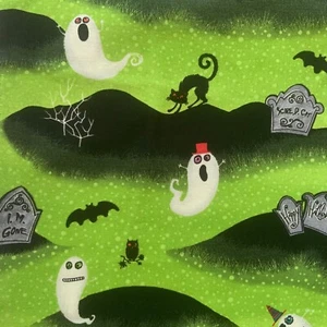 Halloween Fabric Ghosts Cats Green Black Cotton Wilmington Nightmare Manor 3 yds - Picture 1 of 8