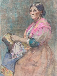 AQUARELLE SUR PAPIER GABRIELLE GUILLOT DE RAFFAILLAC PORTRAIT FEMME W388 - Foto 1 di 7