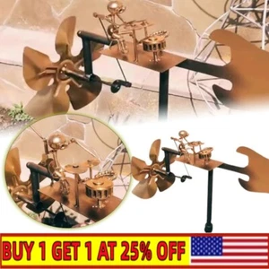 Drummer Windmill Garden Decoration,Handmade Metal Percussionist Music Windmill~ - Picture 1 of 7