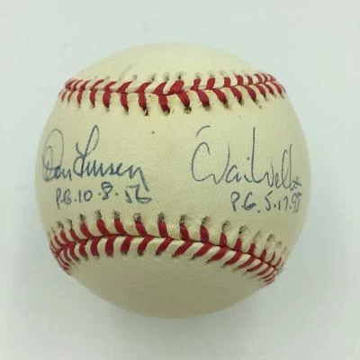 Don Larsen & David Wells Signed Heavily Inscribed Perfect Game Baseball PSA DNA - Image 1 of 4