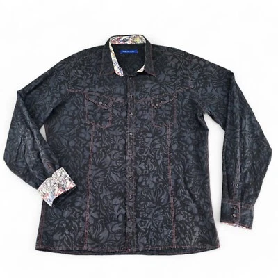 Georg Roth Men 3XT Casual Shirt L/S Button Up Black Contrast Trim Floral Pockets - Image 1 of 4