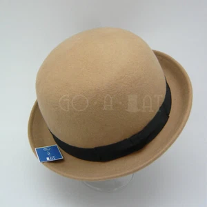 TRENDY Wool Felt Soft Bowler Hat Men Women Derby Ribbon Unisex | 59cm | Beige - Picture 1 of 2