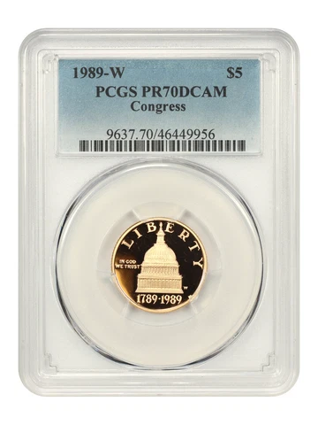 1989-W Congress $5 PCGS Proof 70 DCAM Cover