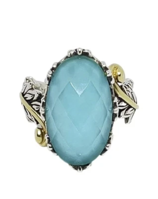 Anillo doble de cuarzo turquesa de plata esterlina de 18 quilates y 925 Barbara Bixby talla 8,25 Foto 1 de 4