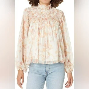 Blusa de gasa cuello alto con volantes florales French Connection en mediana - Imagen 1 de 11