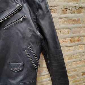 Topman black  100% leather biker motorcycle jacket Large Was $200 Fits Like ZARA - Picture 1 of 5