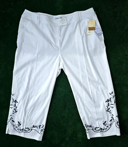 Coldwater Creek Ivy Vine Embroidered Crop Pants Women's 22 Natural Waist White - Picture 1 of 12