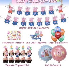 Peppa Pig Kids DIY Birthday Party Decor Set Balloons CupCake Cake Toppers & More - Picture 1 of 12