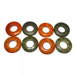 Vintage LOT of 8 -Orange and Green Stone Heavy Napkin Rings 2-1/4 inch - Picture 1 of 7
