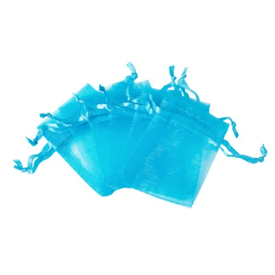 100 Pcs Cyan Organza Gift Bags Jewelry Gift Candy Wrapping Supplies 7x5x0.2cm