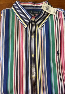 VTG POLO RALPH LAUREN CUSTOM FIT Men XXLarge Cotton Multi Striped Button Shirt - Picture 1 of 9