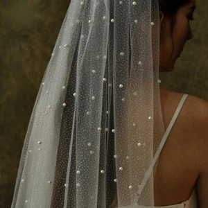 1T glitzernde Perle Bling Bling Braut langer Schleier Hochzeit Kathedrale Schleier mit Kamm - Bild 1 von 11