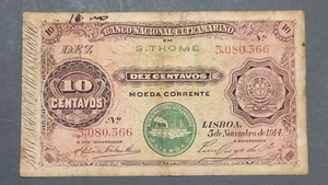 RARE PORTUGAL Portuguese SÃO TOMÉ AND PRÍNCIPE 10 CENTAVOS 1914 Bank Note - Picture 1 of 4