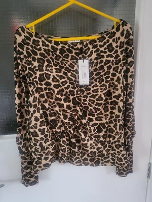 BNWT Debenhams Leopard Print Long Sleeve Top Size 18 RRP £29 Soft Stretch Ruched - Image 1 of 4