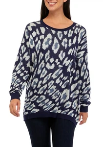 Maravillosamente NUEVO Suéter Tejido Estampado Leopardo Talla M Azul Estampado Animal  - Imagen 1 de 6