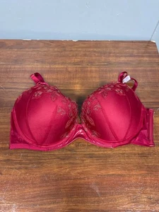 Victoria's Secret Very Sexy Push-Up Bra 38D Red with Gold Floral Trim - Picture 1 of 2