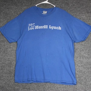 Vintage Merrill Lynch Bull Hanes Beefy T Shirt Mens XL Blue Finance - Picture 1 of 7