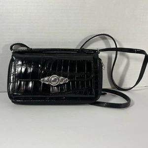 Brighton Organizer Black Leather Faux Croc Purse Wallet With Check Book 7 X 5 - Picture 1 of 8