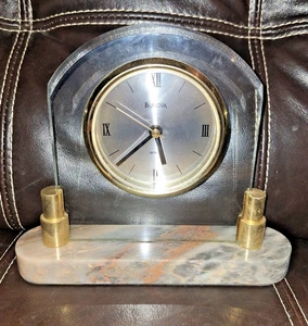 Bulova Marble Base And Glass Mantle Shelf Desk Clock B7824 No Jewels TTC-941 - Picture 1 of 4