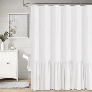 78 Inch Long Shower Curtain - Farmhouse Thick Fabric Linen Shower Curtain Set... - Picture 1 of 6