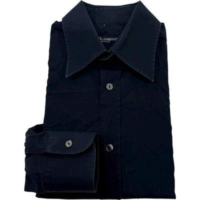 Camisa Abotonada Dolce & Gabbana Algodón Negra Para Hombre Talla 16/41 Hecha en Italia Foto 1 de 4