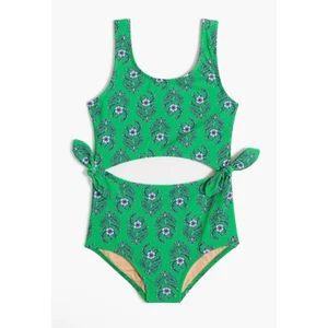 NWT CrewCuts J.Crew Green Floral Cutout One Piece Swimsuit Monokini 4-5 - Picture 1 of 2