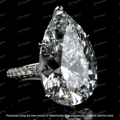 4Ct Pear Cut Lab Created Diamond Solitaire Engagement Ring 14K White Gold Plated - Image 1 of 3