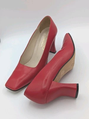 De colección Años 90 Studio Delman Tacones Rojos Cuadrados Minimalistas Talla 8 Estrechos Foto 1 de 4