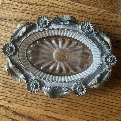 Vintage Soap Dish Trinket Tray | Ornate Gold Metal Flowers | Hollywood Regency - Image 1 of 4
