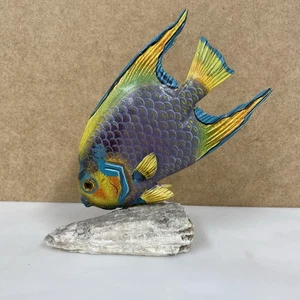Holzfigur tropische Fische auf Korallenriff Felsen handbemalt lila Ozean Sealife - Bild 1 von 9