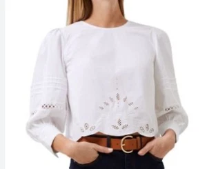 Top Alissa Bordado French Connection Nuevo con Etiquetas Blanco Algodón Boho Talla M Ret $108 - Imagen 1 de 12