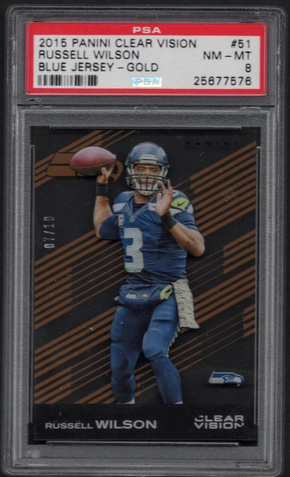 Panini Clear Vision Russell Wilson Gold 2015 7/10 #51 PSA 8 Pop 1 ninguno superior Foto 1 de 1