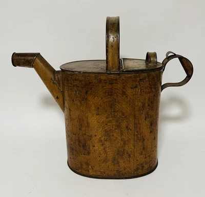 Large Antique Victorian Toleware Painted Hot Water Watering Can - Image 1 of 4
