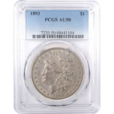 1893 Morgan Dollar AU 50 PCGS Silver $1 Coin SKU:I17411 - Image 1 of 4