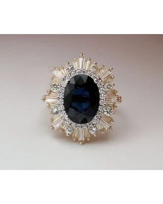 Oval Cut Lab Created Blue Sapphire Gemstone Ring, Engagement Ring, Bridal Ring - Image 1 of 4