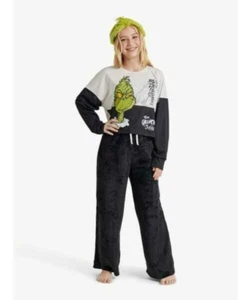 Justice Girl's Grinch Long Sleeve Top & Wide Leg Pant with Grinch Headband Set L - Picture 1 of 4