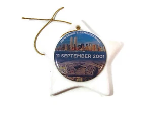 11 SEPTEMBER 2001 WHITE CERAMIC 3" STAR HANGING ORNAMENT - Picture 1 of 2