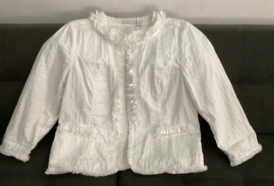 Vtg Chico’s 90’s White Fringe Quilt Tassel Blouse Cowgirl Western Sz2 S/M - Image 1 of 4