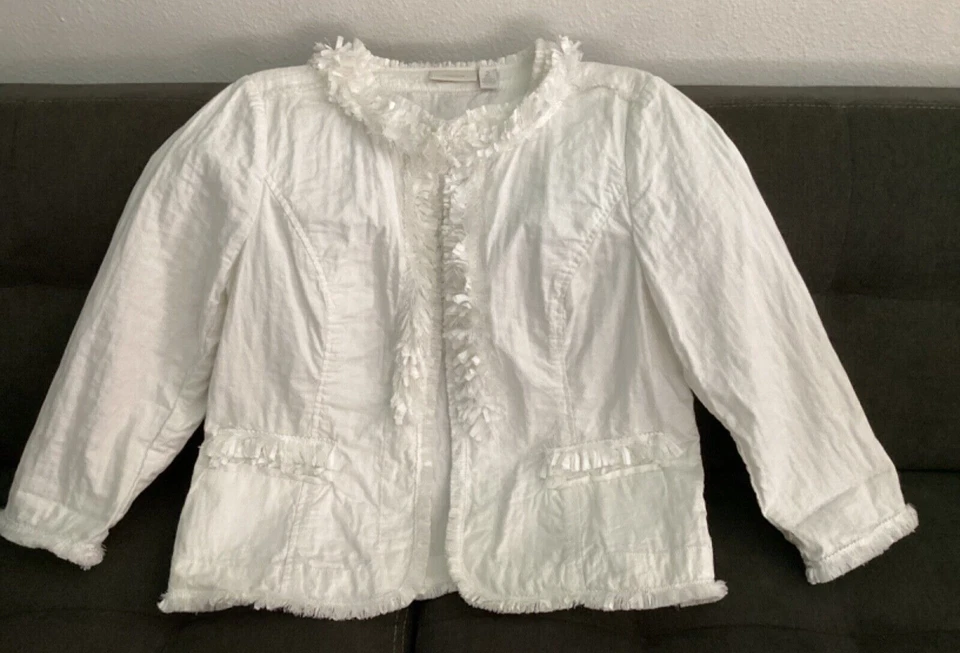 Blusa Vaquera Western Vintage Chico’s 90’s Blanca Flecos Edredón Borla Talla 2 S/M Foto 1 de 4