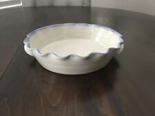 N.C. Art Pottery 1998 Cream with Blue Trim Pie Dish Serving Bowl Bobby Ray Marsh