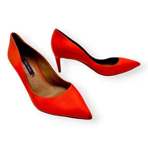 RALPH LAUREN PURPLE LABEL - 'DINAH' Bright Orange Napa Calf Leather Pumps, US 7 - Picture 1 of 9