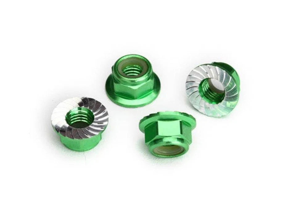Nuts, 5mm flanged nylon locking Green Aluminum TRAXXAS TRA8447G - Image 1 of 1