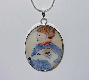 ¡CASI GRATIS! Collar colgante Altered Art Boy + perro galgo en la playa - Imagen 1 de 3