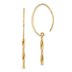 14k Yellow Gold Twist Bar Drop & Dangle Earrings for Women 1gm L-40mm, W-2mm - Picture 1 of 4