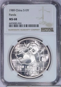 1989 China Silver Panda 10 Yuan S10Y NGC MS68 - Picture 1 of 2