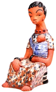 Zoaol Art Pottery African Terracotta Figurine Mother Baby Signed  - Picture 1 of 8