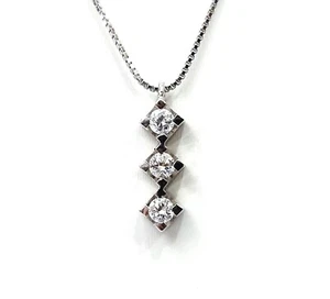 Collana con pendente Trilogy in Oro Bianco con Diamanti 18 kt 750 made in italy - Imagen 1 de 9